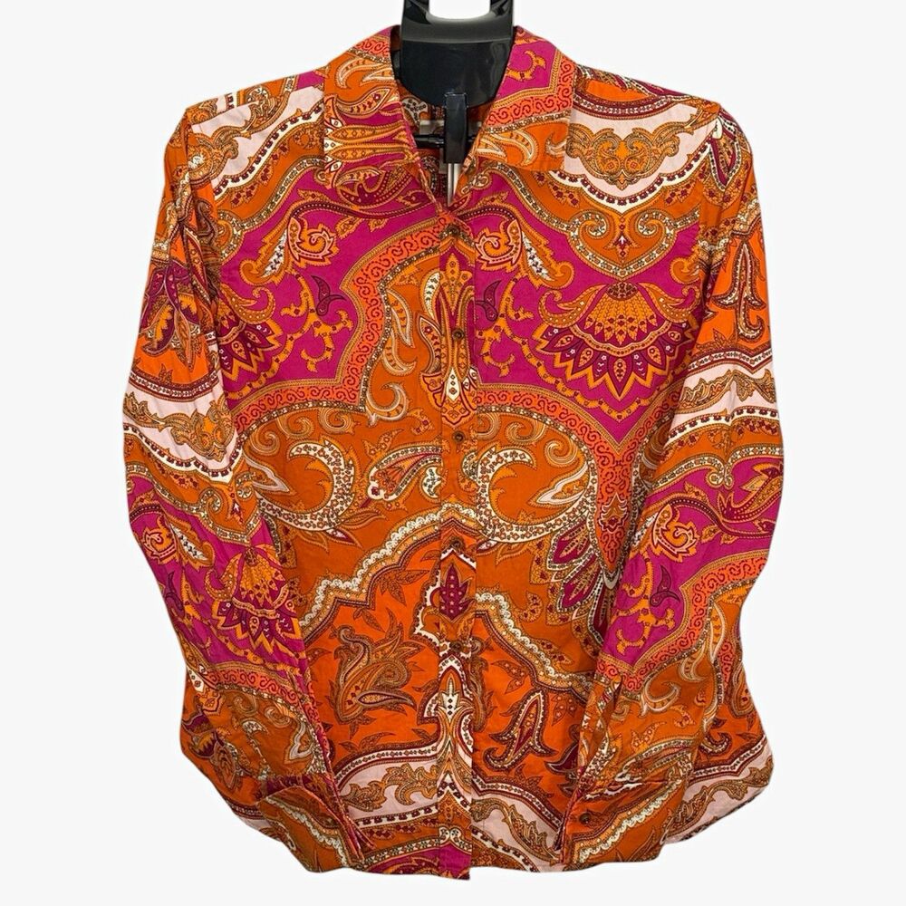 Talbots Women’s Paisley Stretch Button-Down Blouse Long Sleeve Size L